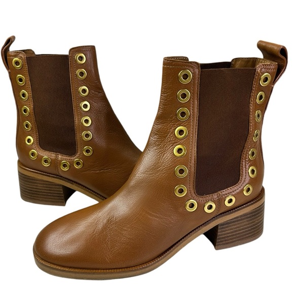 See By Chloe Lexi studded bootie Size 37.5 Brown Lamb Leather Gold Studs